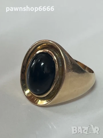 Златен пръстен 14 карата ръчна изработка с черен оникс