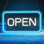 LED неонова електрическа табела OPEN /отворено/ 40 х 23 см, синьо/бяло, хоризонтална