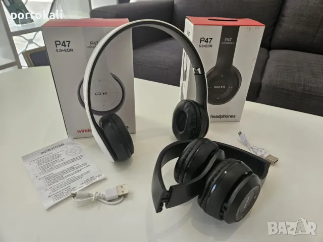 +Гаранция! Нови! Безжични слушалки P47 wireless, Bluetooth, FM, MP3, SD карта памет