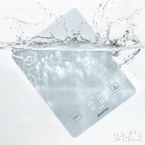 BAKFEE Водоустойчива кухненска везна IP67 със стъклена повърхност, 10 кг хранителна везна, бяла
