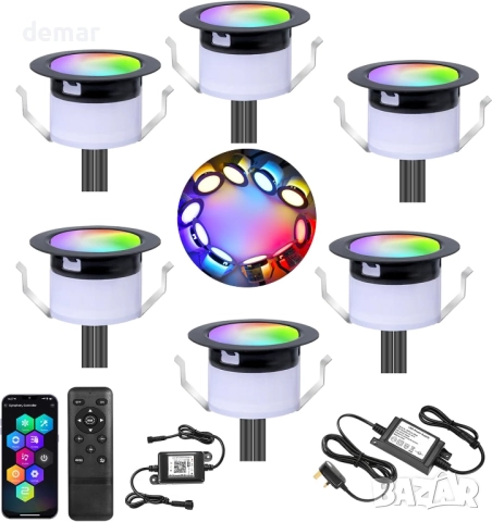 GEYUEA Home 6 броя смарт LED палубни лампи, RGBW+IC, IP67 Ø45MM 12V, дистанционно