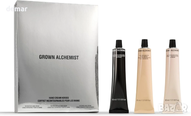 Grown Alchemist Луксозен комплект кремове за ръце x 3, богат, възстановяващ и успокояващ хидратиращ