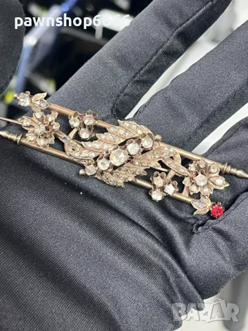 Антична отоманска игла-брошка от 19-ти век с 8K розово злато и диаманти