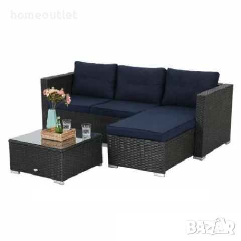 Градински комплект от 3 части изработен от PVC ратан и метална основа PHIVILLA E02GF0206-069-03