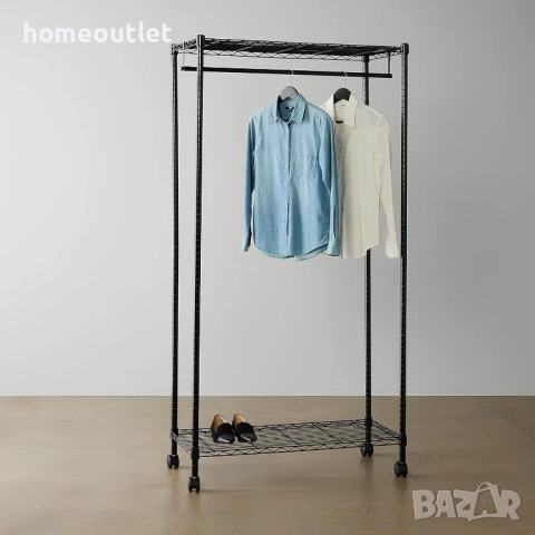 ПРОМОЦИЯ Метална закачалка за дрехи с колелца в черно SONGMICS LGR90P