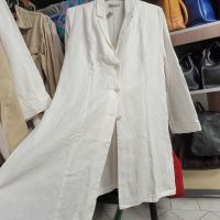 бяло ленено дълго сако- 44 размер, снимка 1 - Сака - 45429455