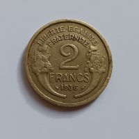 2 франка Франция 1936 Френска монета от малко преди ВСВ, снимка 1 - Нумизматика и бонистика - 45247607