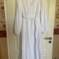 Нова дълга елегантна бяла 100% памук памучна рокля ажурена ажур дантела за бременни фотосесия , снимка 1 - Рокли - 45888347