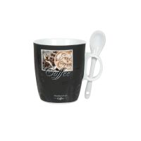 Порцеланова чаша за кафе, черна, с лъжица, 220 ml, снимка 1 - Чаши - 45232810