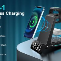 ANJANK 4в1 Безжична зарядна станция с будилник,iPhone 15-11/Pro/Max/Samsung/AirPods Pro/3/2, снимка 1 - Безжични зарядни - 45241996