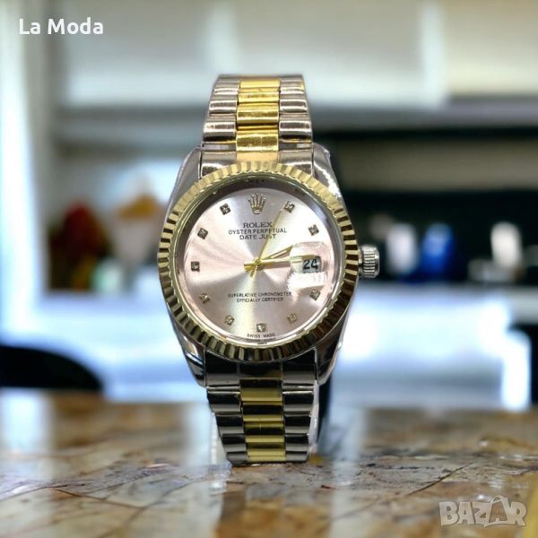 Часовник Rolex Datejust розов циферблат златно/сива каишла реплика, снимка 1