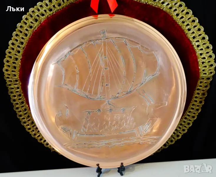 Медно пано Кораб,Анубис,сребро. , снимка 1