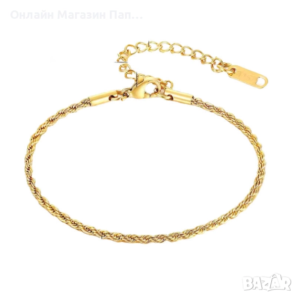 Дамска гривна с усукано въже – Неръждаема стомана, златно 18K покритие, 16–21см, водоустойчива, снимка 1