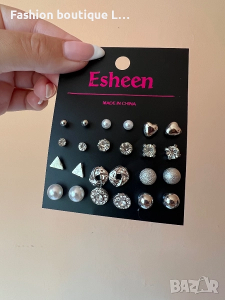 Нови обици 12 чифта перли , диаманти и сребърни сърца , триъгълници и топчета ❤️, снимка 1