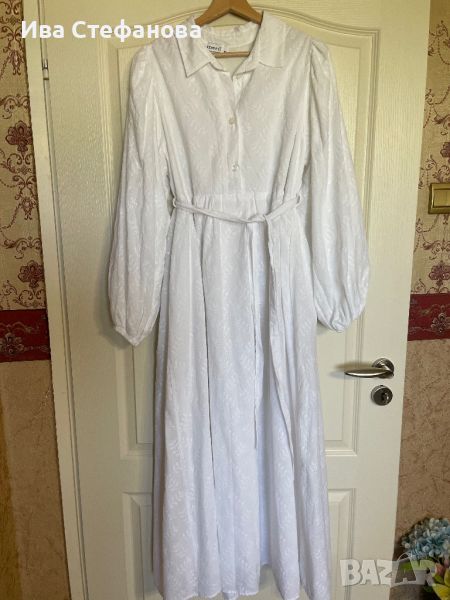 Нова дълга елегантна бяла 100% памук памучна рокля ажурена ажур дантела за бременни фотосесия , снимка 1
