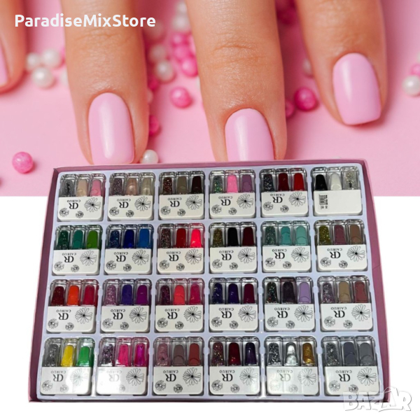 Комплект маникюри - разкошни изкуствени нокти в различни цветове в елегантна дамска кутия 24 комплек, снимка 1