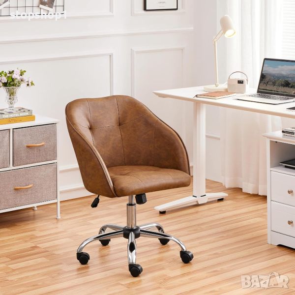 Офис стол Yaheetech Ергономичен въртящ се фотьойл от изкуствена кожа 360° накланяща се облегалка с р, снимка 1