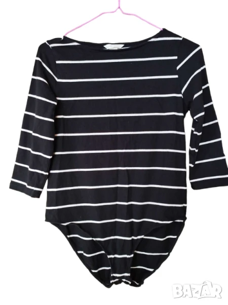 Дамско боди на райета H&M, 95% памук, 5% еластан, Черно, L, снимка 1