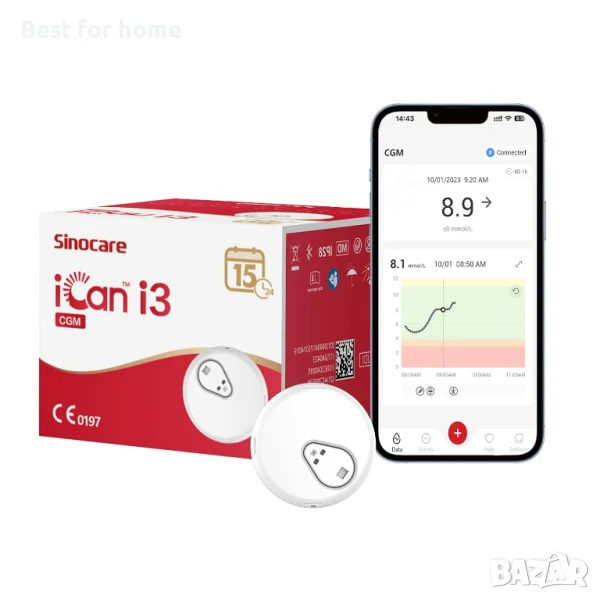 sinocare iCan 15-дневна система за непрекъснато наблюдение на глюкозата, снимка 1