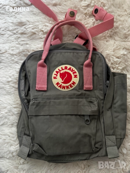Оригинална раница Fjällräven Kånken Mini — сива с розови дръжки, снимка 1