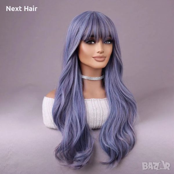 Микс от цветове лилаво синя перука с бретон, снимка 1