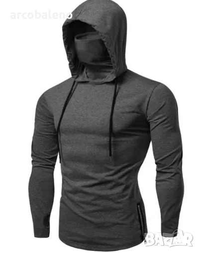 Ликвидация! Мъжка колоездачна еластична тениска с маска и качулка - Доставка 24 часа , снимка 1