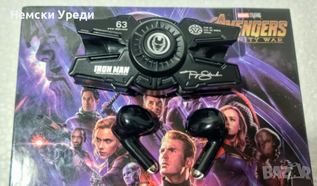 Безжични слушалки Marvel Iron Man с шумопотискане, сензорен контрол, черни, снимка 3 - Bluetooth слушалки - 53521654