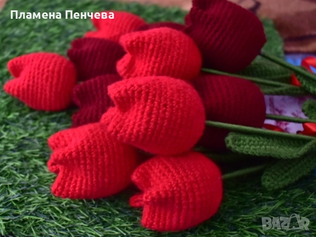 плетени лалета, снимка 8 - Изкуствени цветя - 53109073