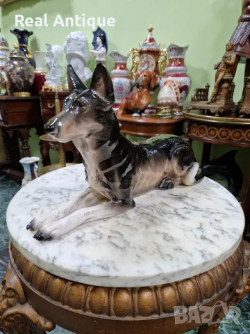 Голяма рядка антикварна колекционерска немска порцеланова фигура статуетка куче , снимка 3 - Антикварни и старинни предмети - 50153881