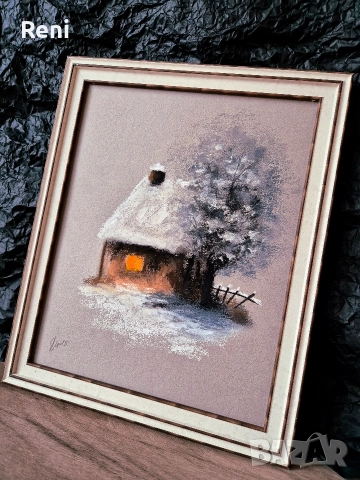 Зимен ден, картина въглен, оригинал, снимка 2 - Картини - 52864471