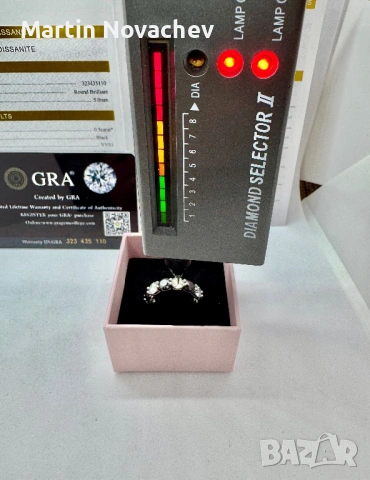 Сребърен пръстен с мойсанит (Диамант) 6 карата, снимка 9 - Пръстени - 53423575