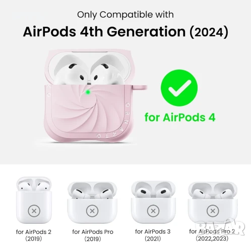 ORNARTO Vortuxe дебел силиконов защитен калъф с карабинер за AirPods 4 (2024), розов, снимка 2 - Аксесоари за Apple - 51200236