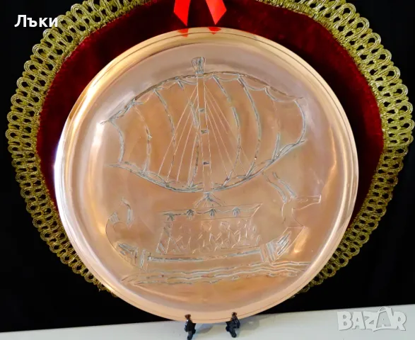 Медно пано Кораб,Анубис,сребро. 