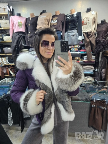 НОВА лилава парка с естествен косъм , снимка 2 - Якета - 53002117