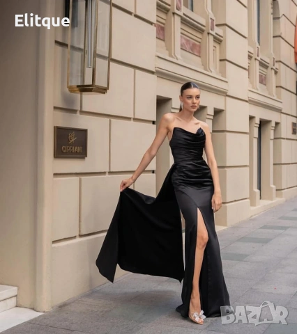 дълга сатенена рокля с цепка , снимка 3 - Рокли - 53194685