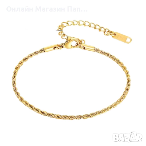 Дамска гривна с усукано въже – Неръждаема стомана, златно 18K покритие, 16–21см, водоустойчива