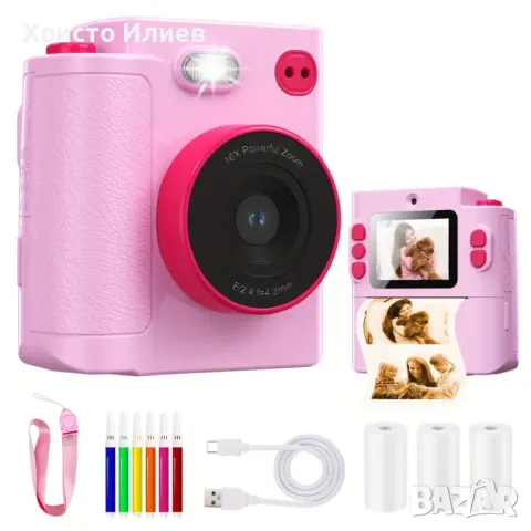 Детски цифров фотоапарат с незабавен печат термопринтер моментни снимки с аксесоари