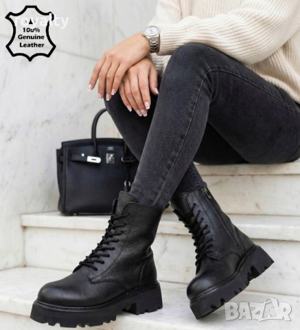 Равни боти - черна ЕСТЕСТВЕНА кожа