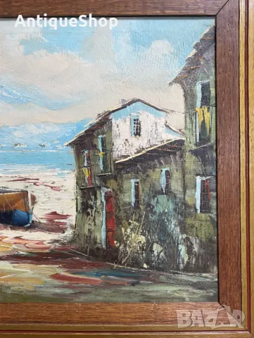 Картина, масло, платно, рибарска, лодка, Lucas, оригинал, пейзаж, подписана, снимка 4 - Картини - 50418004