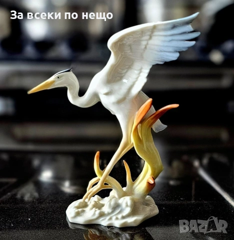 Hutschenreuther Achtziger Germany Porcelain Heron / Crane Bird “Жеръвът” Код P2239, снимка 5 - Колекции - 54232878