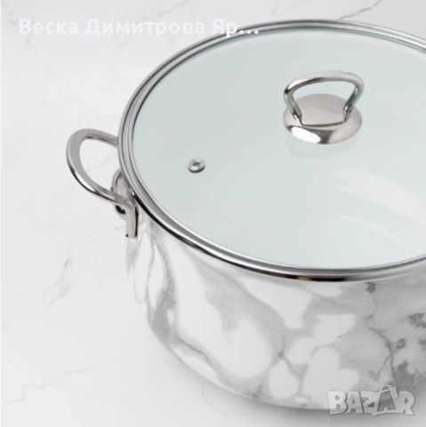 Висококачественa, издръжливa емайлиранa тенджера със стъклен капак и хромирани дръжки. , снимка 2 - Прибори за хранене, готвене и сервиране - 45209126