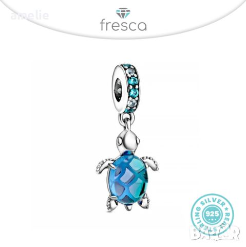 Талисман Fresca по модел тип Пандора сребро 925 Pandora Murano Glass Sea Turtle Dangle Charm., снимка 1 - Гривни - 37984270