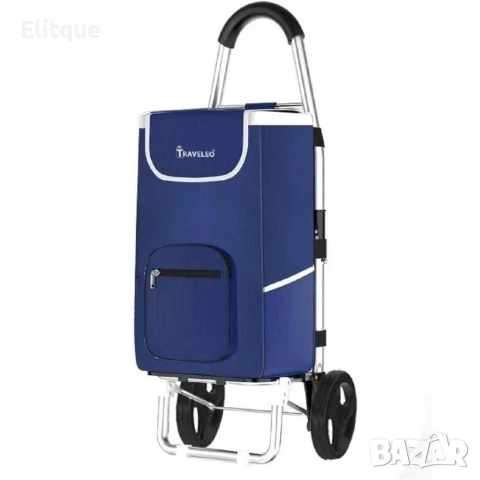 Сгъваема пазарска количка 56 литра Troll03Blue – лека, водоустойчива и стабилна, снимка 6 - Други стоки за дома - 53108660