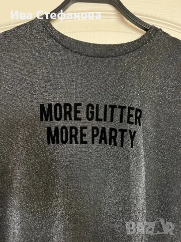 Esprit  T-shirt Dress t shirt рокля тениска Glitter Party сива бласкава официална парти ламе брокат , снимка 7 - Тениски - 46990972