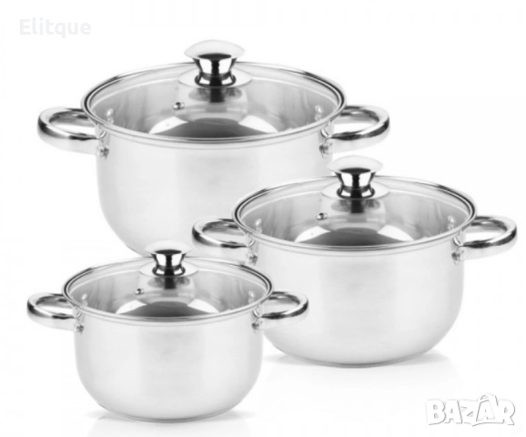 Комплект тенджери Rosberg R51210O6, включва - 20/22/24см., Неръждаема стомана, снимка 4 - Съдове за готвене - 52745150