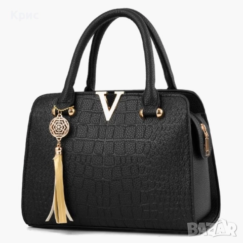 Стилна дамска чанта, черен цвят.