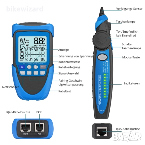 Тестер за мрежови кабели с многофункционален LCD дисплей, POE/RJ45 – Локатор НОВО, снимка 2 - Други инструменти - 52842345