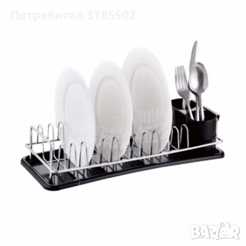 Сушилник за съдове Rosberg, 1 ниво, хром/черна табла, 41.5х17.5х9.5 см, снимка 3 - Аксесоари за кухня - 51434006