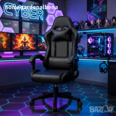 Ергономичен офис и геймърски черен стол, регулируем, до 100 кг, снимка 6 - Столове - 54205010