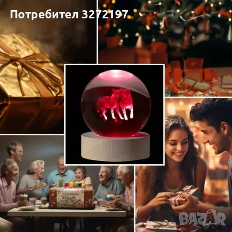 LED Светеща кристална топка/лампа, 3D сензорна -Вълци, снимка 9 - Настолни лампи - 46918242